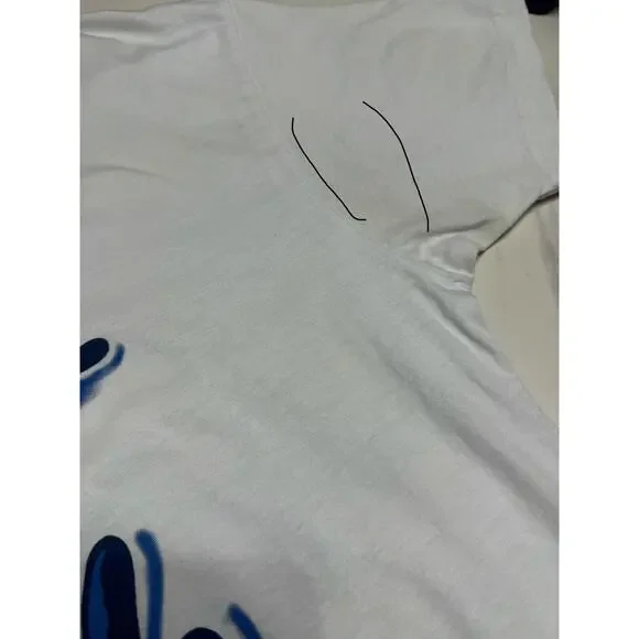 OUTRANK MEN'S CUSTOM WHITE & BLUE CREW NECK SHORT SLEEVE T-SHIRT SIZE LARGE - Picture 7 of 7